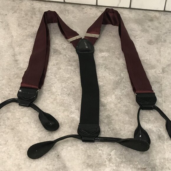 100% Silk Suspenders Mens One Size Burgundy Button End Y-Back Formal Braces - Picture 1 of 5